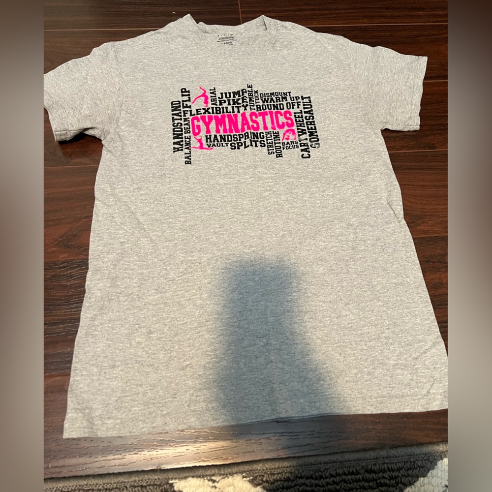 Gildan Gray Gymnastics T-Shirt with Pink and Black Graphic